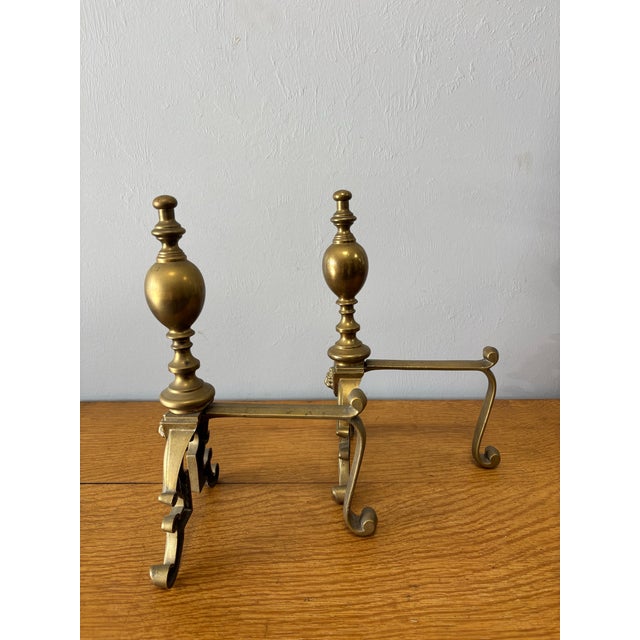 Vintage English Brass Andirons For Sale - Image 4 of 6