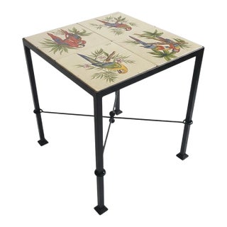 Italian Contemporary Hand-Painted Ceramic Tile Parrot Bistro Table For Sale