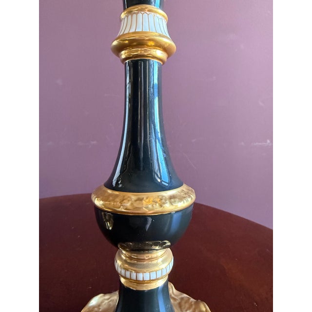 Lenox Lenox China Very Rare Beautiful Vintage Pair of Candle Holders. Black, White, Gold. 10-1/2” Tall. For Sale - Image 4 of 7