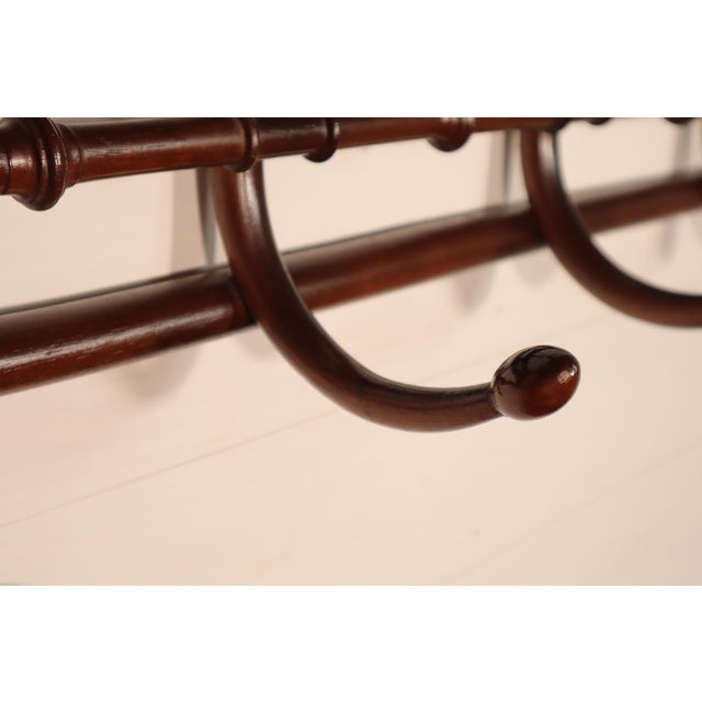 Art Nouveau Vintage French Thonet Style Coat Hat Rack Wall Hanging Hooks Mahogany Art Nouveau Hall Tree For Sale - Image 3 of 11