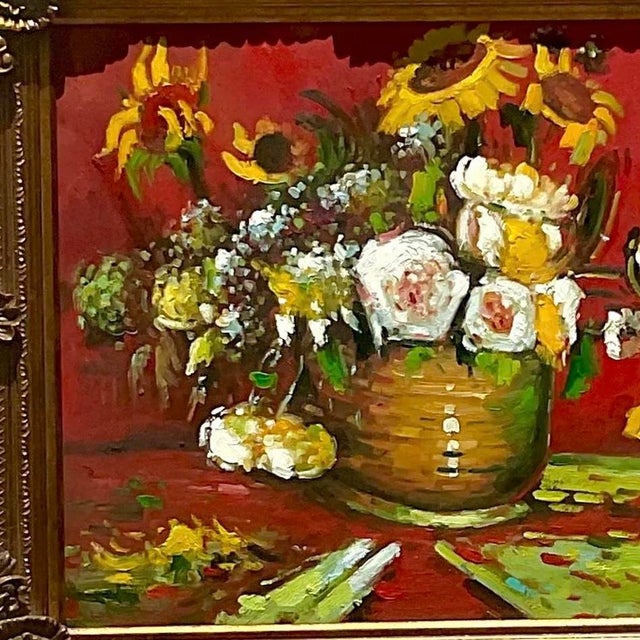Late 20th Century Vintage Regency Signed Floral Original Oil Painting on Canvas For Sale - Image 5 of 13