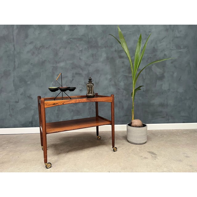 Black Rosewood Rolling Cart with Black Formica Top, 1960s For Sale - Image 8 of 9