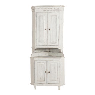 19th Century Swedish White Painted Pine Corner Cabinet For Sale