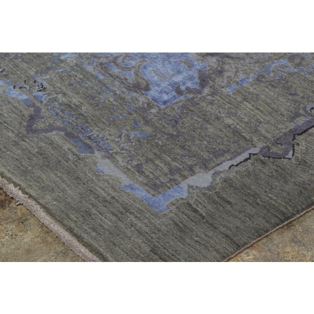 Rug & Kilim’s Distressed Modern Runner With Abstract Florals in Muted Blue & Green For Sale - Image 9 of 10