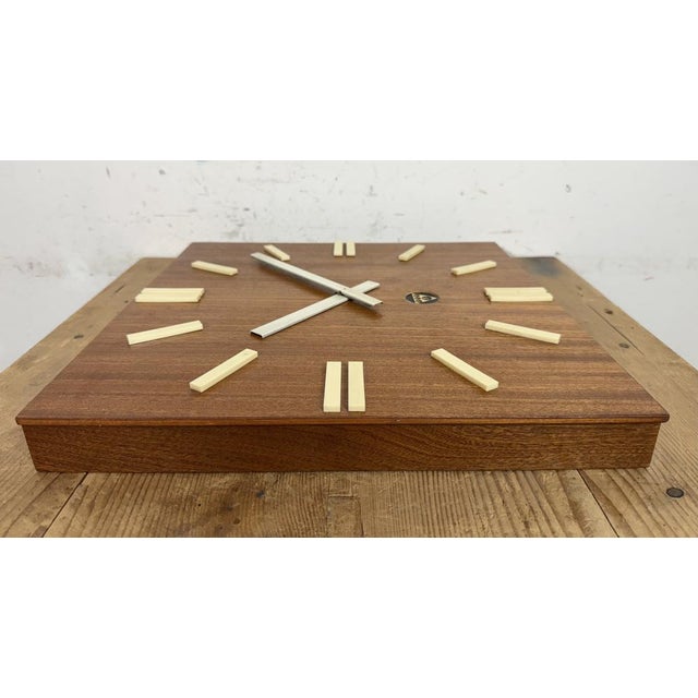 Vintage Brown Wooden Wall Clock from Pragotron, 1980s For Sale - Image 12 of 16
