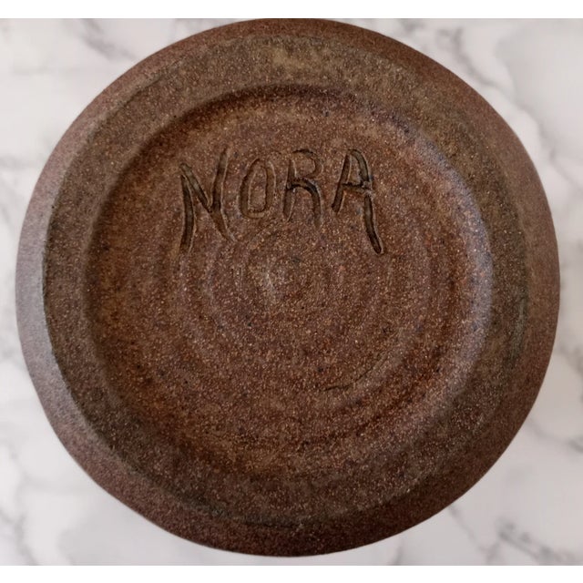 1970s Mid-Century Hand-Etched Botanical Studio Pottery Vase Signed Nora For Sale - Image 9 of 9