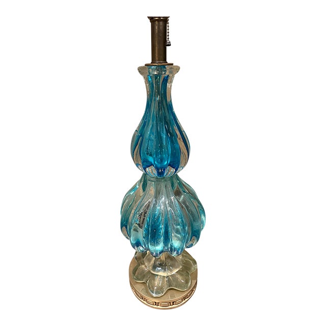 Mid-Century Modern Blue Murano Glass Table Lamps Designed by Segues For Sale