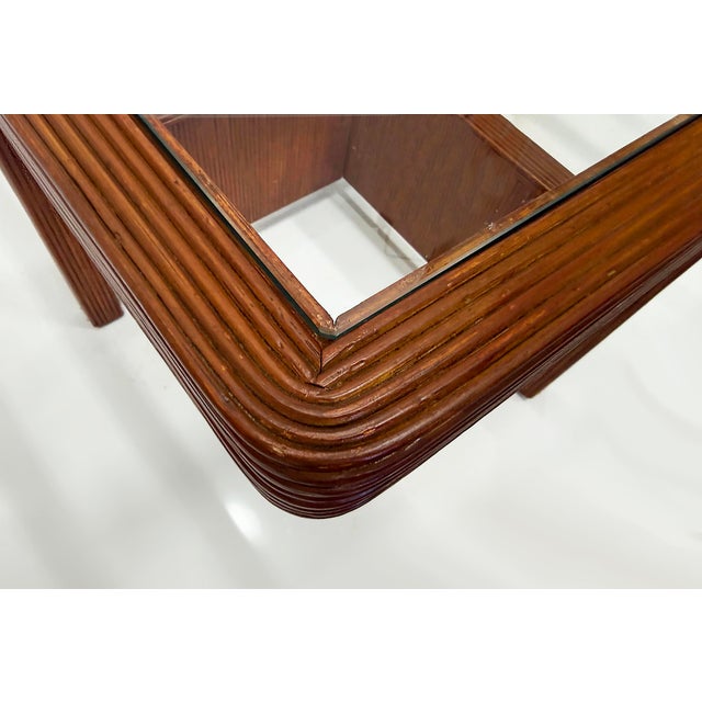 Vintage Coastal Modern Reed Coffee Table With Inset Glass Top, Newly Restored For Sale In Miami - Image 6 of 6