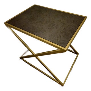 Simone Albani "Soho" Italian Modern Gold & Genuine Leather Side Table For Sale