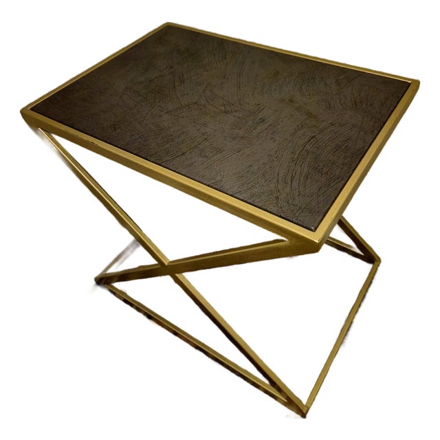 Simone Albani "Soho" Italian Modern Gold & Genuine Leather Side Table For Sale