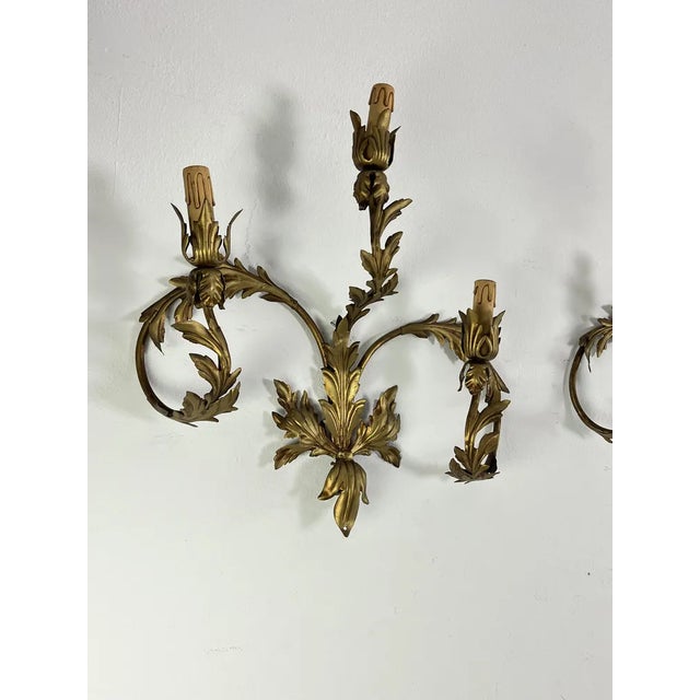Mid-Century 3-Light Wrought Iron Wall Lamps, 1960s, Set of 2 For Sale - Image 4 of 9