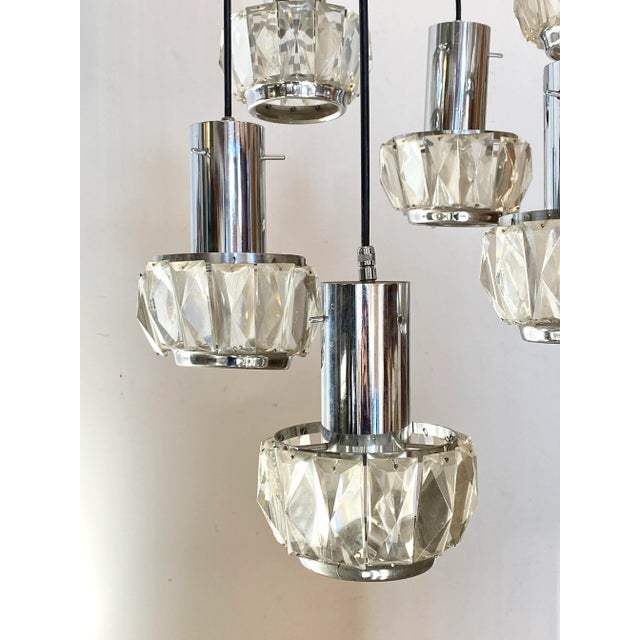 Steel and Crystal Chandelier, 1960s For Sale - Image 4 of 13