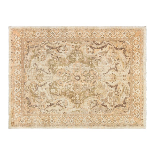 Antique Persian Sultanabad Beige and Brown Handwoven Wool Rug For Sale