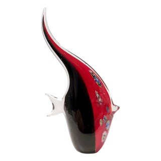 Vintage Black and Red Blown Murano Glass Fish, 1980s For Sale