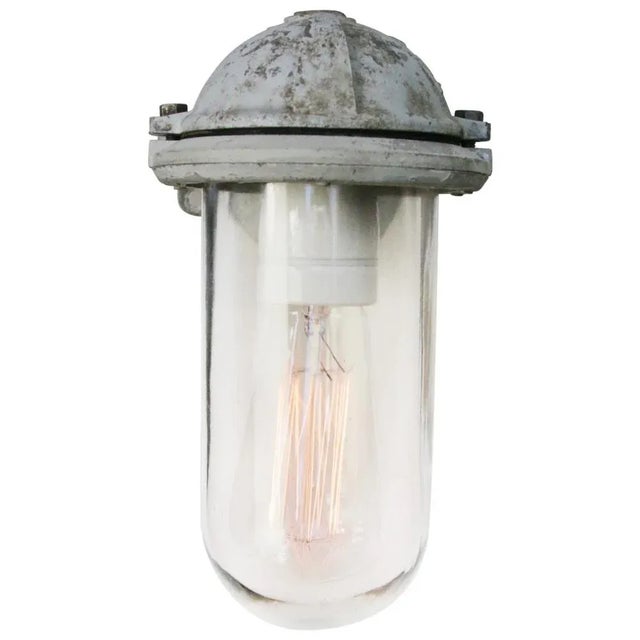 Vintage Industrial Rotterdam Gray Clear Glass Wall Lamps Scone For Sale - Image 4 of 6