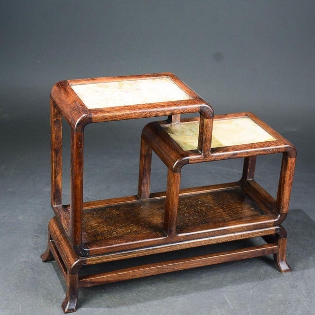 Wood Huanghuali Wood Display Stand With Marble Inset For Sale - Image 7 of 9