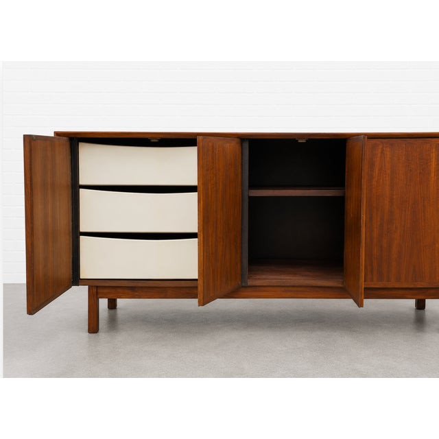 Simple + Classic Walnut Mid Century Modern Credenza / Media Stand / Sideboard by Dillingham, C. 1960's For Sale - Image 9 of 11