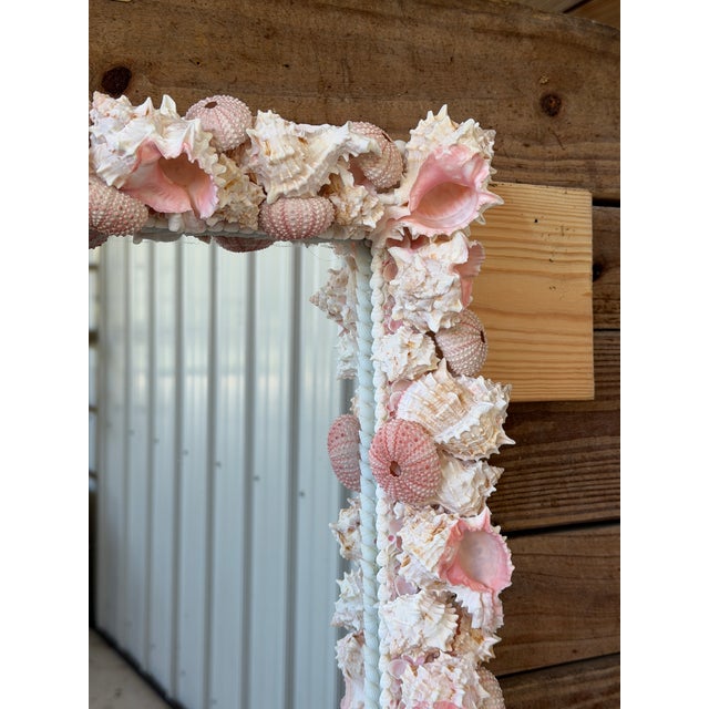 Pink Custom Coastal Organic Sculptural Pink Seashell Wall Mirror For Sale - Image 8 of 12