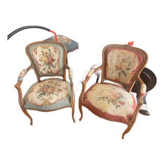 Antique French Needlepoint Chairs For Sale