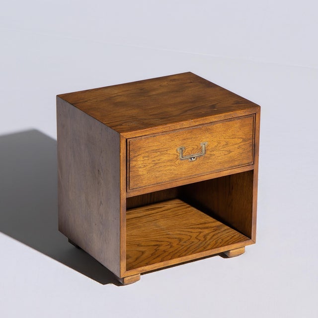 Wood Henredon Campaign Mid Century Oak and Brass Nightstand For Sale - Image 7 of 8