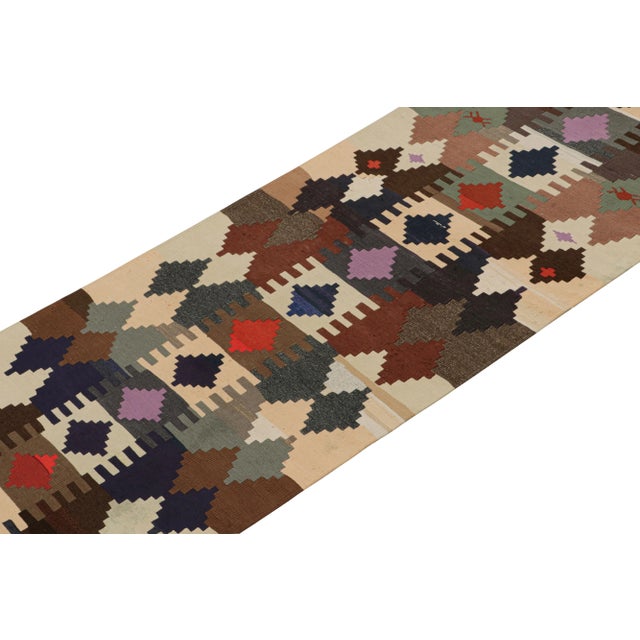 Rug & Kilim 1950s Vintage Persian Kilim Runner in Polychromatic Diamond Patterns by Rug & Kilim For Sale - Image 4 of 7