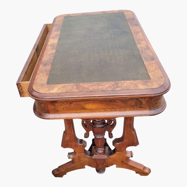 Late 19th Century Antique 19th C American Victorian Walnut Parlor Table New Leather Top For Sale - Image 5 of 14