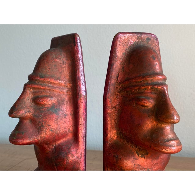 Mid-Century Modern Mayan-Inspired Solid Cast Copper Bookends - a Pair For Sale - Image 9 of 10