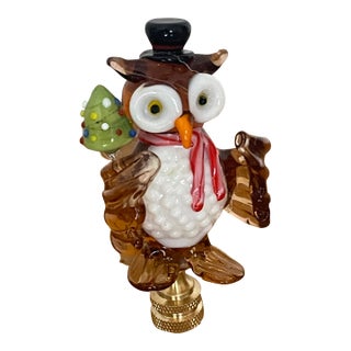 1970s Art Glass Owl Figurine Lamp Finial For Sale