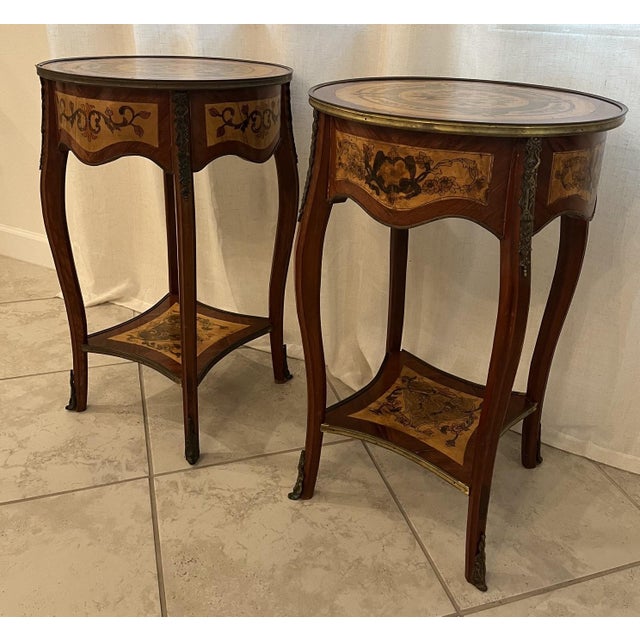 Mid 20th Century Mid-Century French Louis XV Style Marquetry Side Tables For Sale - Image 5 of 16
