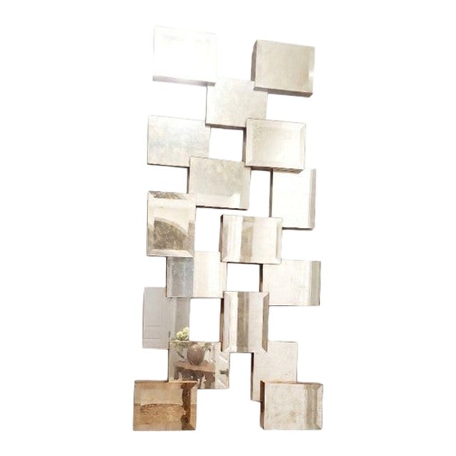 Large Vintage John-Richard Brutalist Beveled Block Mirror Sculpture - Circa 2005 For Sale