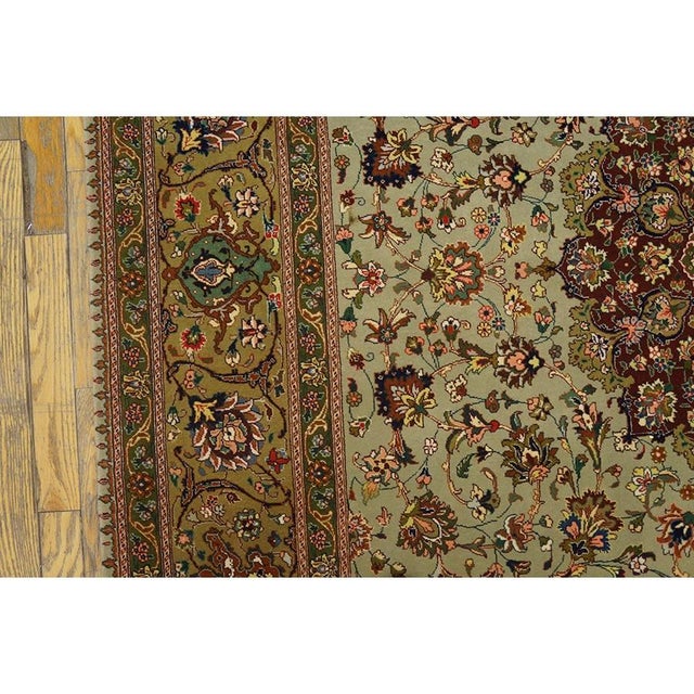 1940s 1940s Green Medallion Classical Motifs Antique Tabriz Knotted Wool Rug For Sale - Image 5 of 8