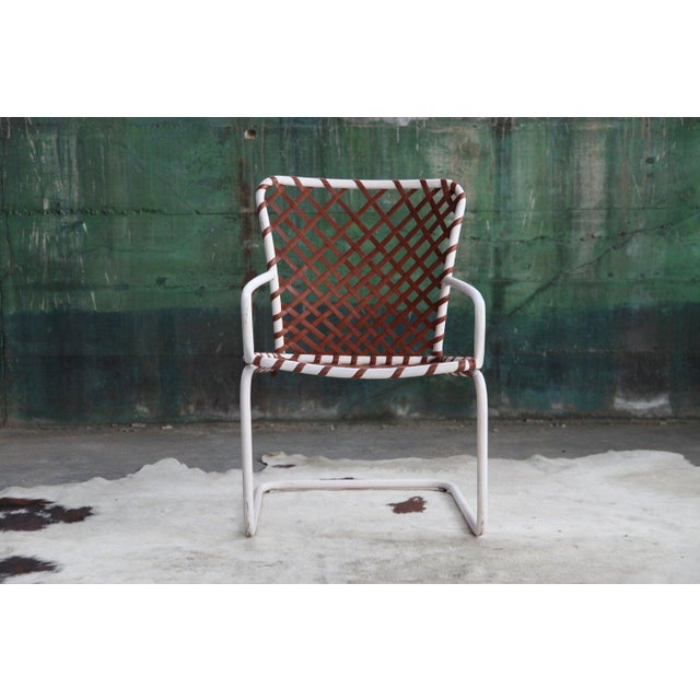 Rare designer, sleek cantilevered outdoor lounge chair and matching ottoman set, perfect for your mid century ranch garden...