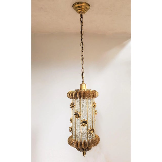 Original 1960's Glass and Gilt Steel Lantern With Flowers For Sale - Image 13 of 13