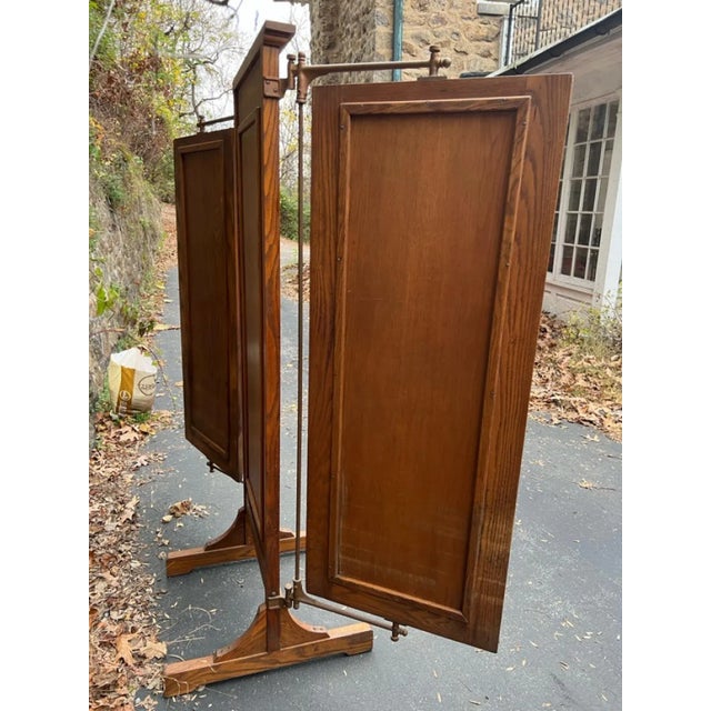 1900s Architectural Industrial Oak & Iron Trifold Mirror For Sale - Image 9 of 11