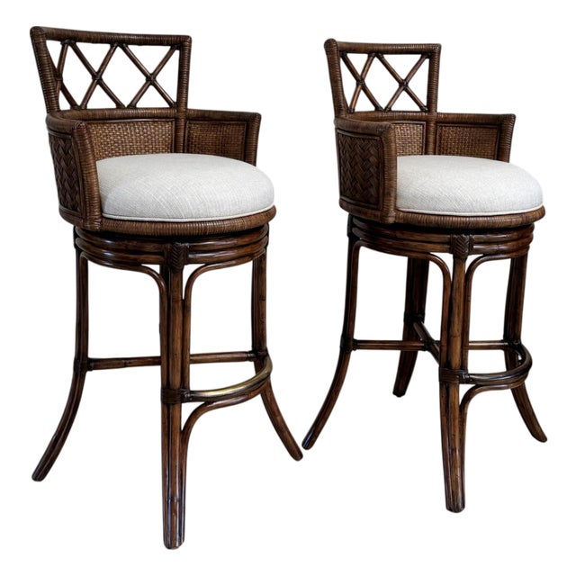 Lexington Tommy Bahama Bali Hai Kamala Bay Swivel Bar Stools, a Pair For Sale
