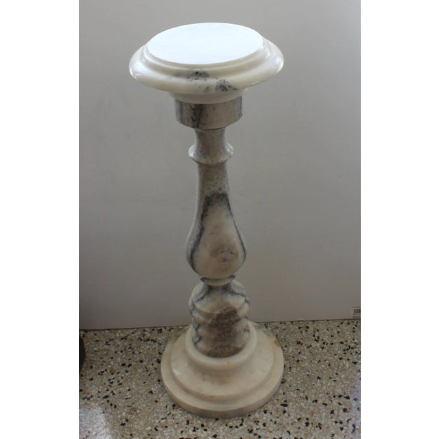 Traditional 1930's Marble Balustrade Form Pedestal 34 1/2" White and Gray From Italy For Sale - Image 3 of 13