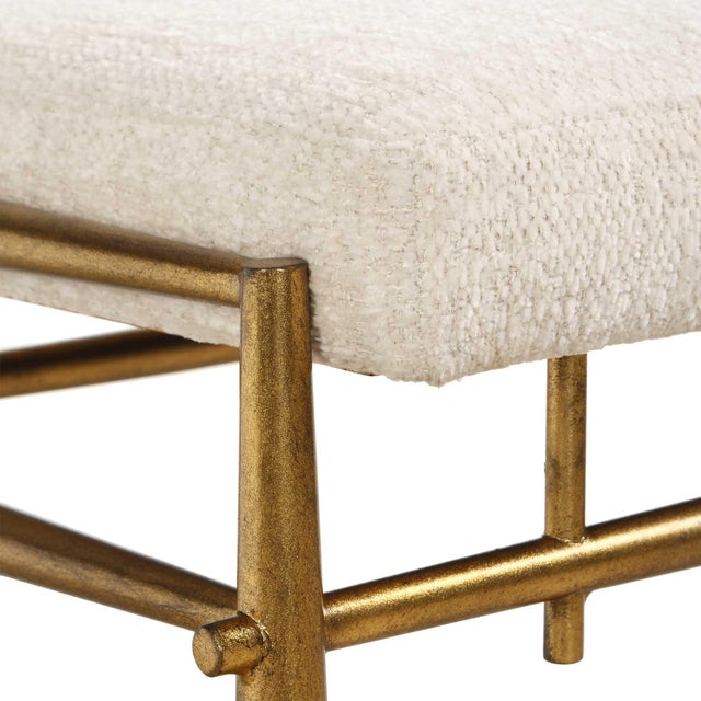 Metal Karleen Plush White Small Brass Bench For Sale - Image 7 of 7