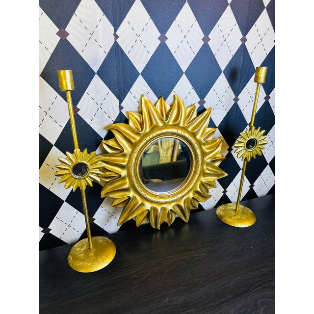 1970s Midcentury Modern Gold Sunburst Wall Mirror, Hollywood Regency-Style , 15" For Sale - Image 17 of 18