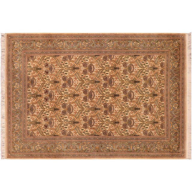 Beige Art Nouveau Inspired 1990's Pak-Persian Beige/Green Wool Rug - 6'1'' X 9'9'' For Sale - Image 8 of 9