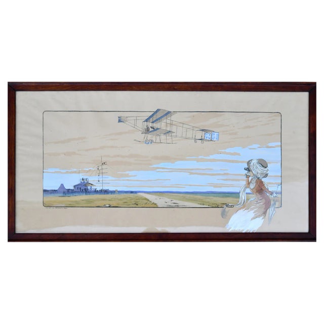 Marguerite Montaut, Airplanes, Boats and Spectators, 1909, Lithographs, Framed, Set of 2 For Sale