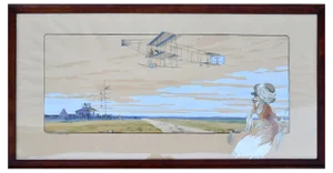 Marguerite Montaut, Airplanes, Boats and Spectators, 1909, Lithographs, Framed, Set of 2