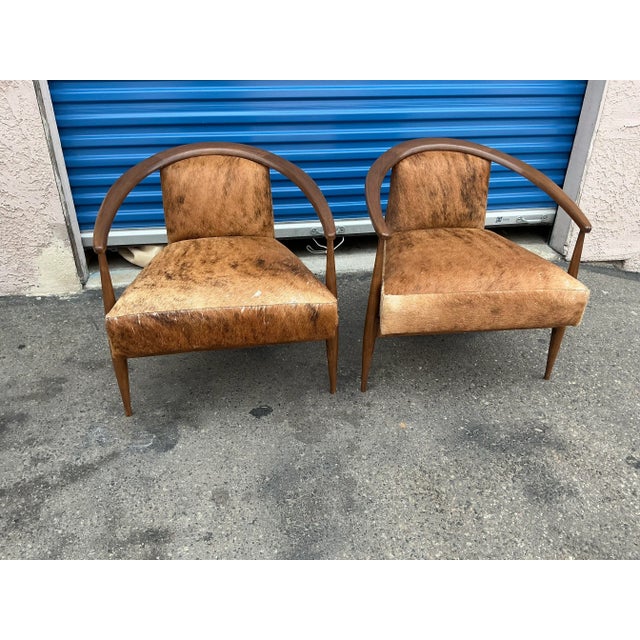 Mid-Century Modern Mid Century Modern Pair of Lounge Chairs in Cowhide For Sale - Image 3 of 11