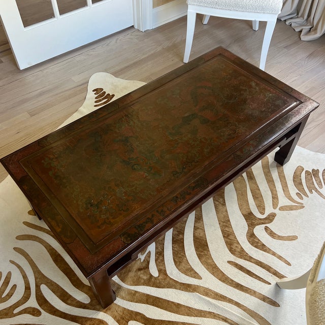 Stunning Vintage Umber Rouge Chinese Incised Coffee Table For Sale - Image 9 of 12