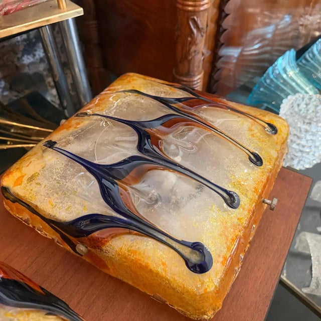 Mazzega Murano 1960s Mid-Century Modern Orange and Blue Ceiling Light by Nason for Mazzega For Sale - Image 4 of 11