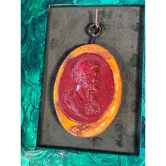 Grand Tour Style Faux Jasper Intaglio of Emperor Hadrian in Faux Malachite Frame. For Sale - Image 9 of 10