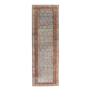 Antique Persian Malayer Runner With Blue Field and Floral Design 2'10" X 9'3" For Sale