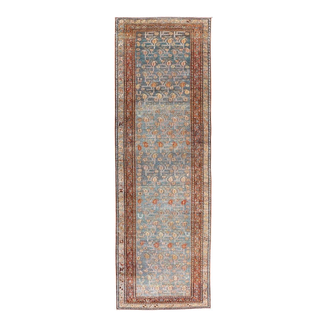 Antique Persian Malayer Runner With Blue Field and Floral Design 2'10" X 9'3" For Sale