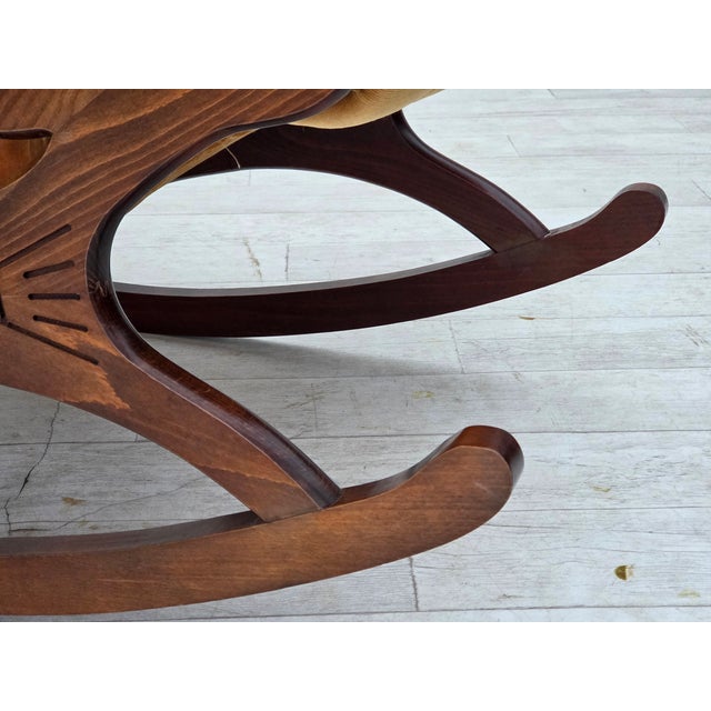 Mid-Century Modern Vintage Scandinavian Rocking Chair in Velour and Dark Beech, 1960s For Sale - Image 3 of 18
