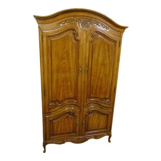 Thomasville Louis XV Style Fruitwood Carved Fitted Armoire For Sale