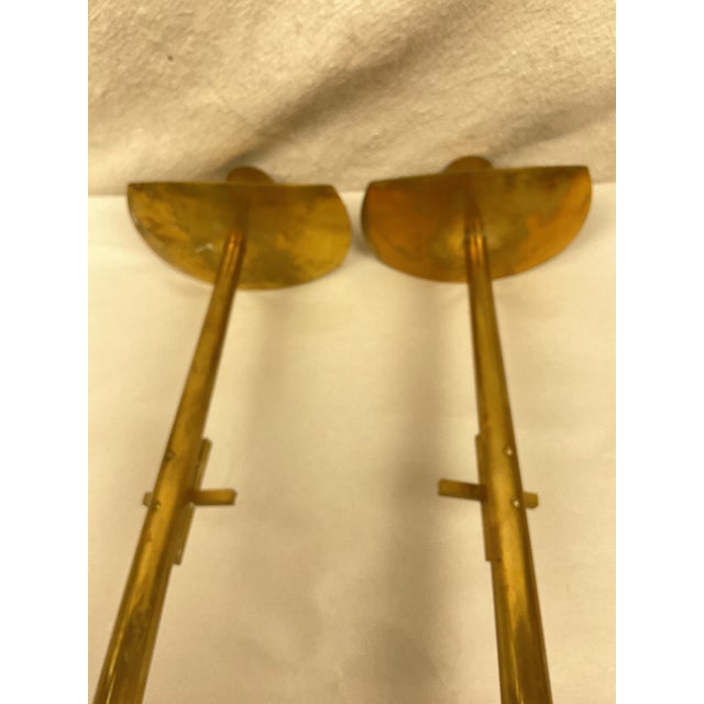 Mid Century, Solid, Brass, Modernist Candleholders, in the Style of Tommi Parzinger For Sale - Image 10 of 12